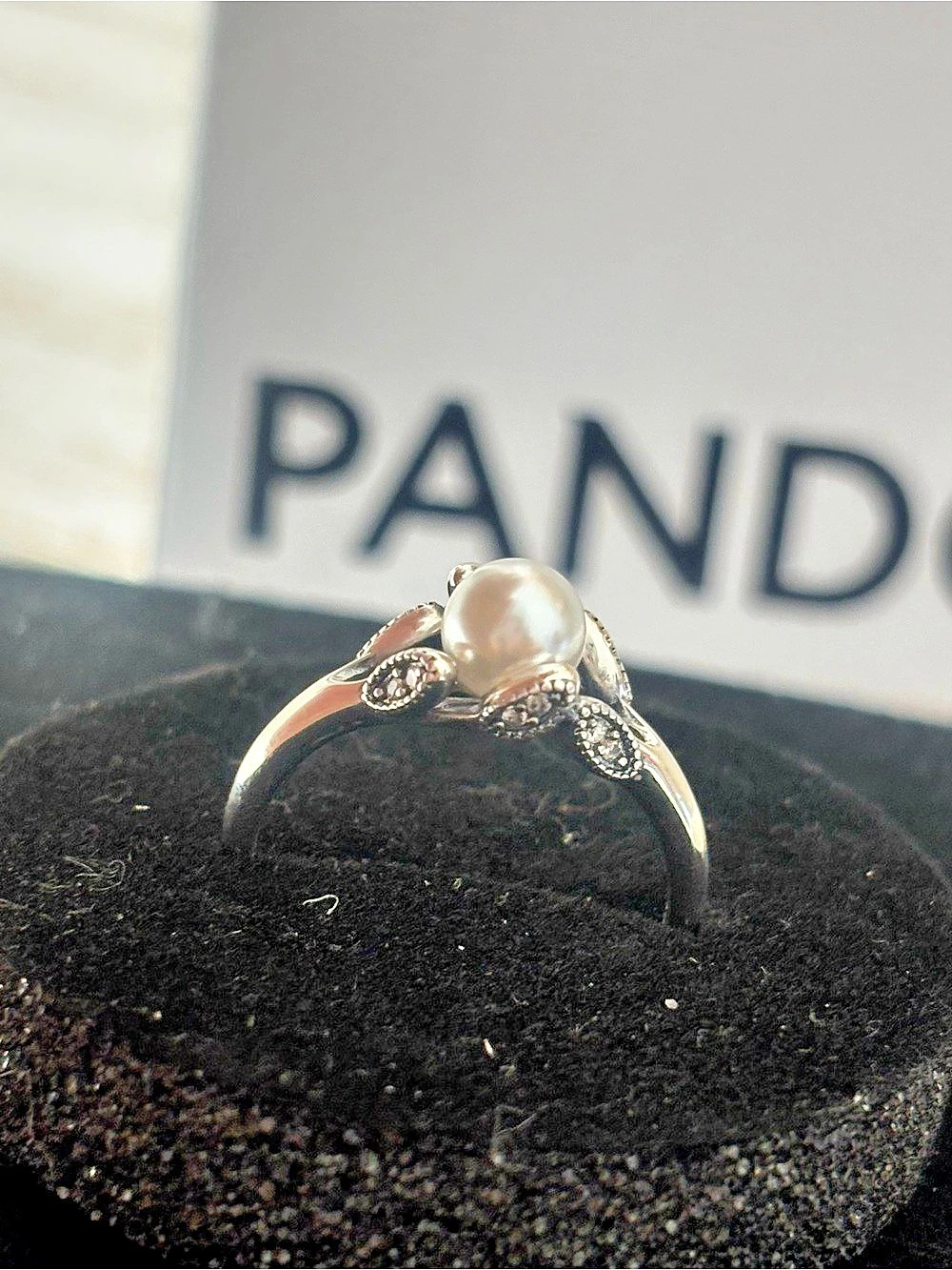 Pandora Luminous Leaves Ring Pearl Silver & White EU 54